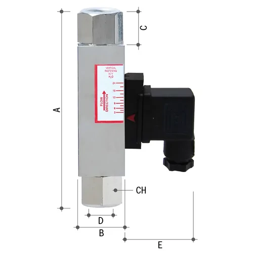 Dimension drawing of the IFE4R24 flow switch