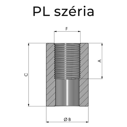 Size diagram of the internal threaded extended port - PL series