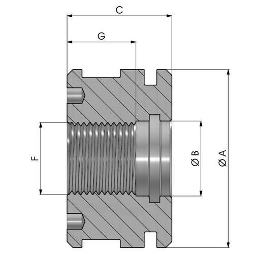 Size diagram of the Threaded - GER type piston