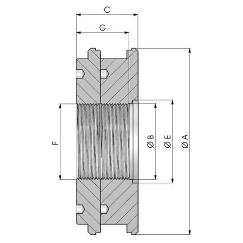 Size diagram of the two-piece threaded piston