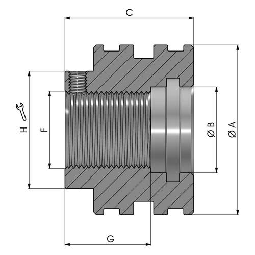 Size drawing of the threaded - guided type piston