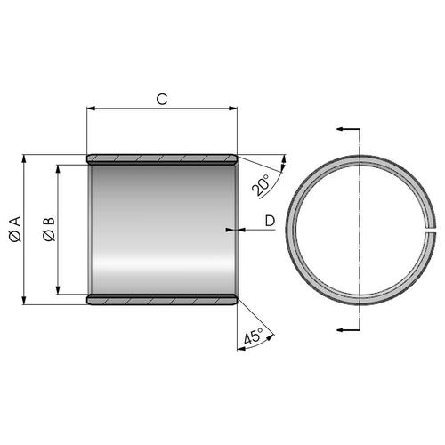 Size drawing of the WU type glycodur bushing