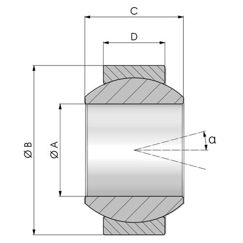 Size diagram of the GE..FW type spherical plain bearing