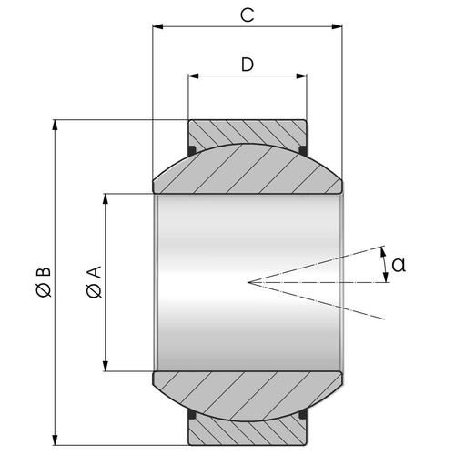 Size diagram of the GE..FW 2RS type spherical plain bearing
