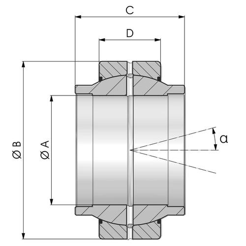 Size diagram of the GE..HO 2RS type spherical plain bearing