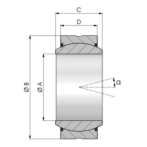 Size diagram of the GE..TGR 2RS spherical plain bearing