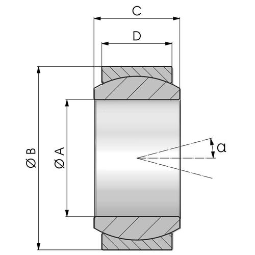 Size diagram of the GE..UK type spherical plain bearing