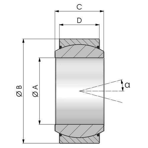 Size diagram of the GE..UK 2RS type spherical plain bearing