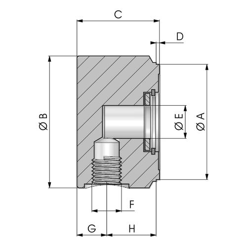 Size diagram of the cylinder cap with cushioning and oil inlet
