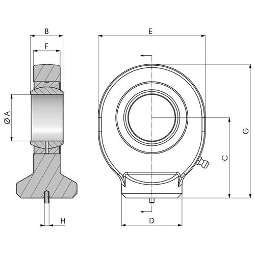Size drawing of the S..C type weldable rod end