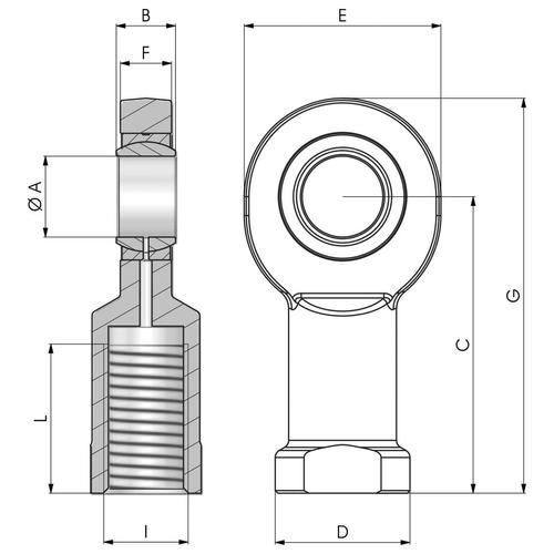 Dimensional drawing of the SC..UK type threaded rod end