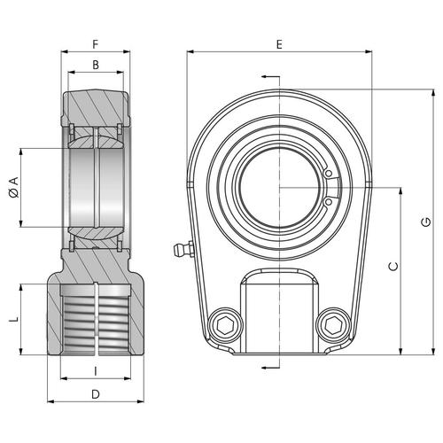 Dimensional drawing of SN..U threaded rod end