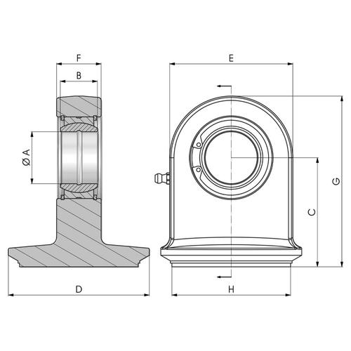 Dimensional drawing of the S..PF type weldable cylinder end