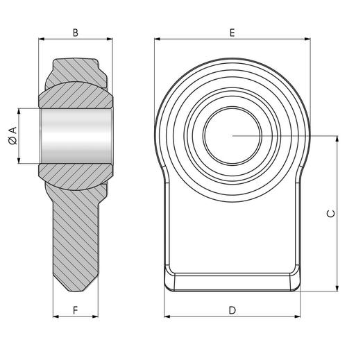 Size drawing of the T..BR type weldable rod end
