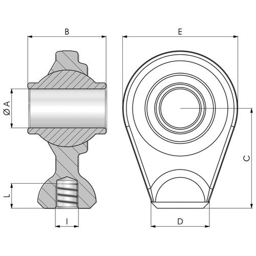 Size drawing of the T..BT type weldable rod end