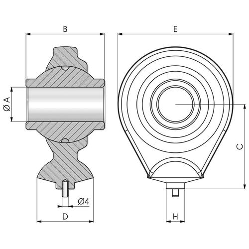 Size drawing of the T..ER type weldable rod end
