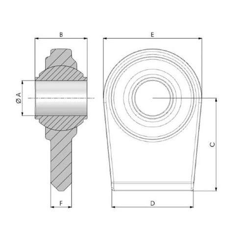 Size drawing of the T..FI type weldable rod end