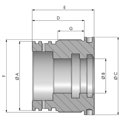 Size diagram of the piston rod guide with cushioning